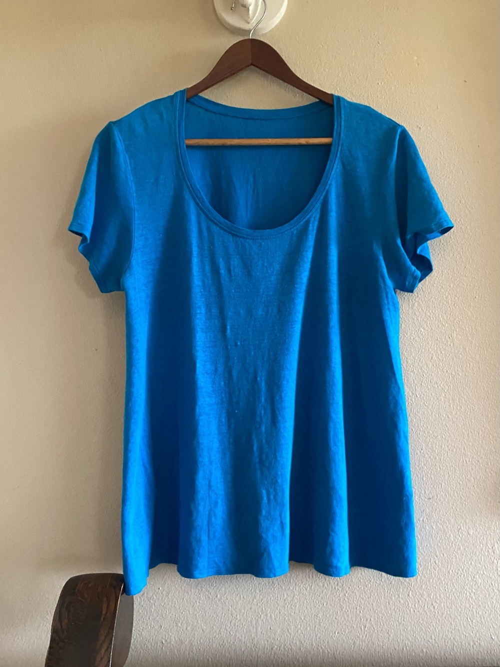 Eileen Fisher Blue 100% Organic Linen Knit Scoop Neck Short Sleeve T-Shirt
